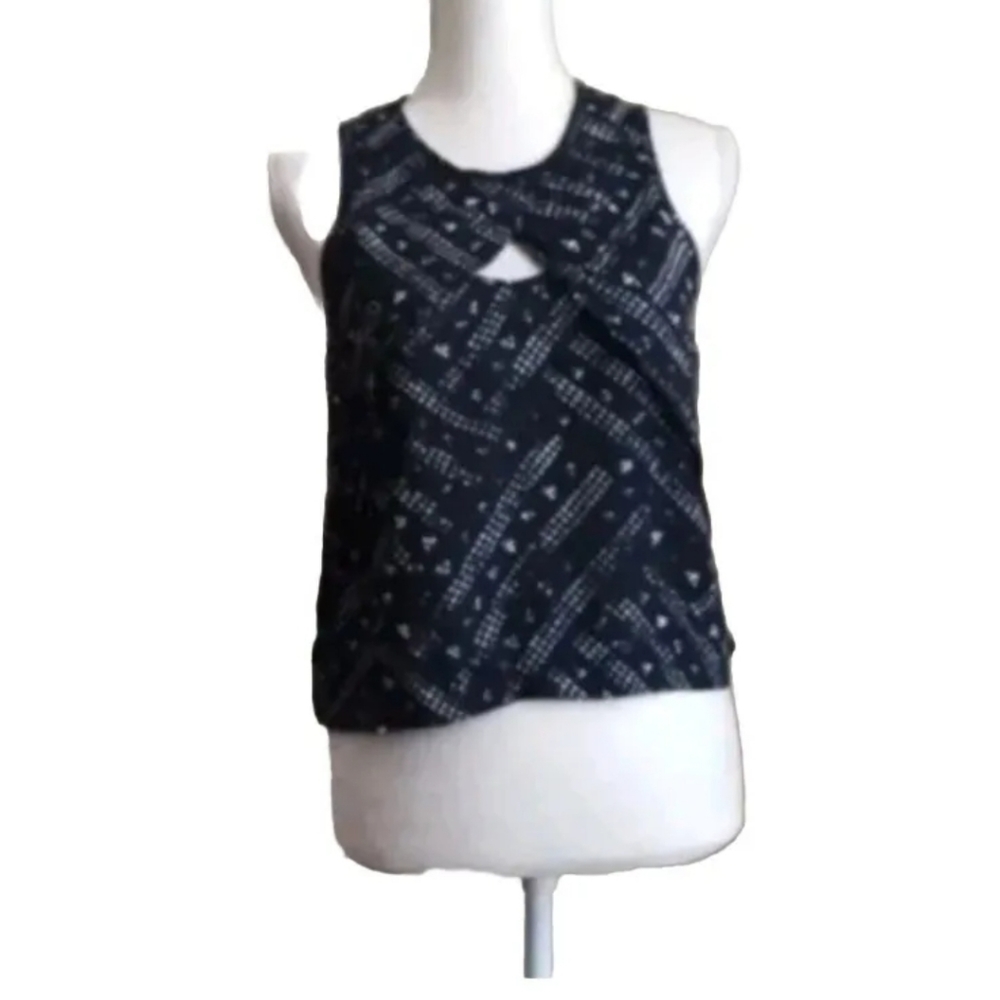 Free People Keyhole Tank Top Black & White Aztec Print Boho Blouse size …